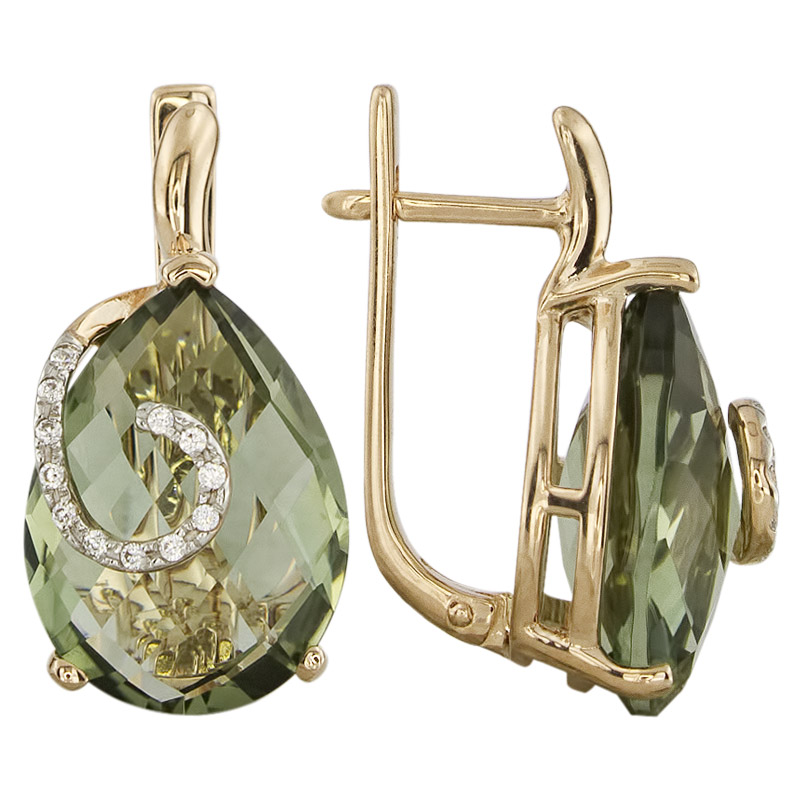Серьги. Аметист зеленый. Арт.1017АзКц из золота 585 пробы