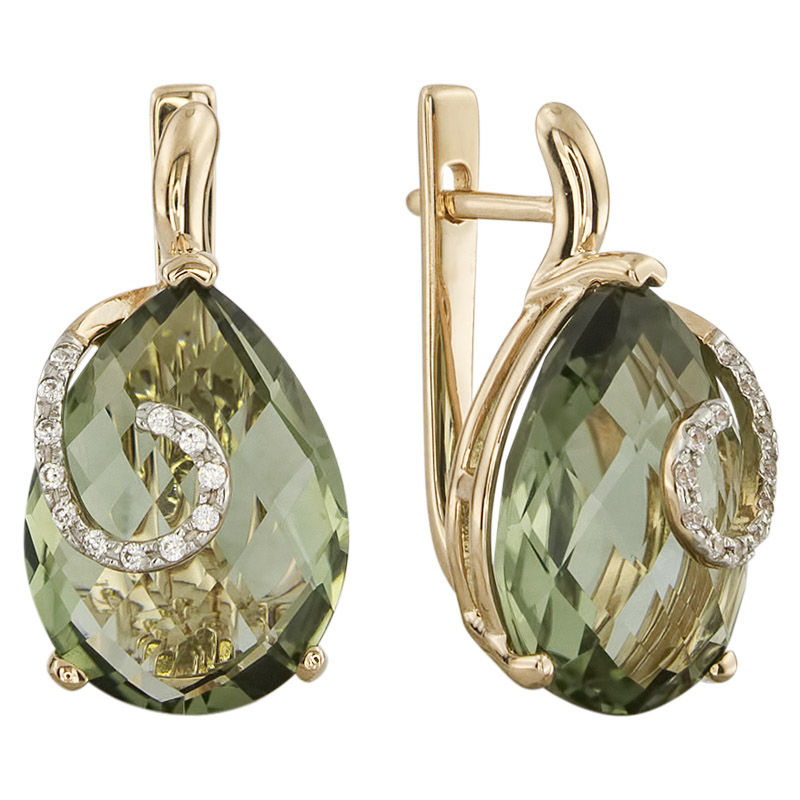 Серьги. Аметист зеленый. Арт.1017АзКц из золота 585 пробы