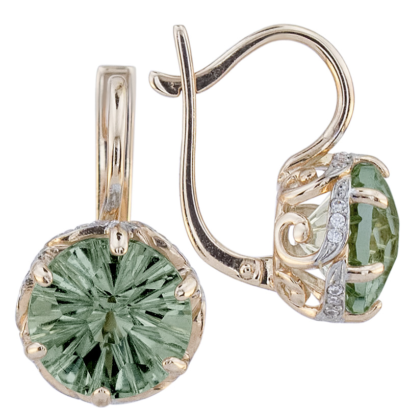Серьги. Аметист зеленый. Арт.1038АзКц из золота 585 пробы