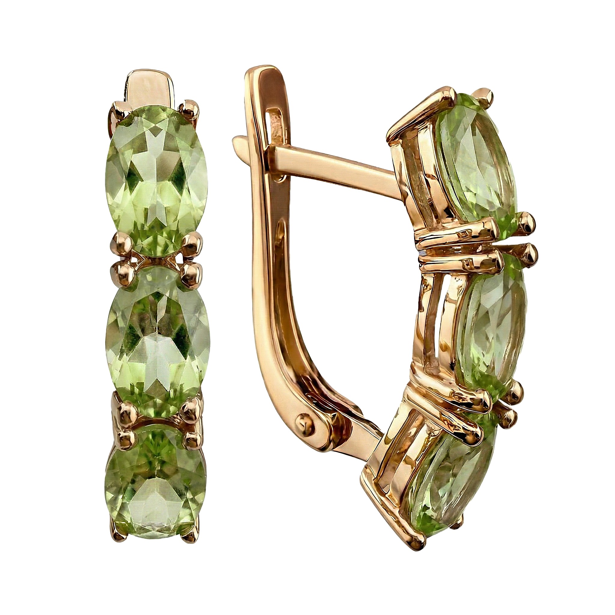 Серьги. Хризолит. Арт.2502Х из золота 585 пробы